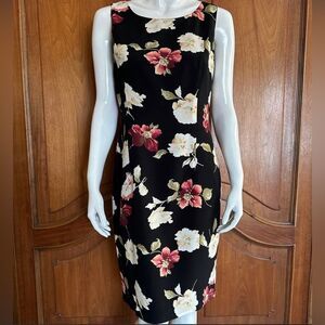 Vintage Dress Maggy London Black Floral Lined Sheath Size 8